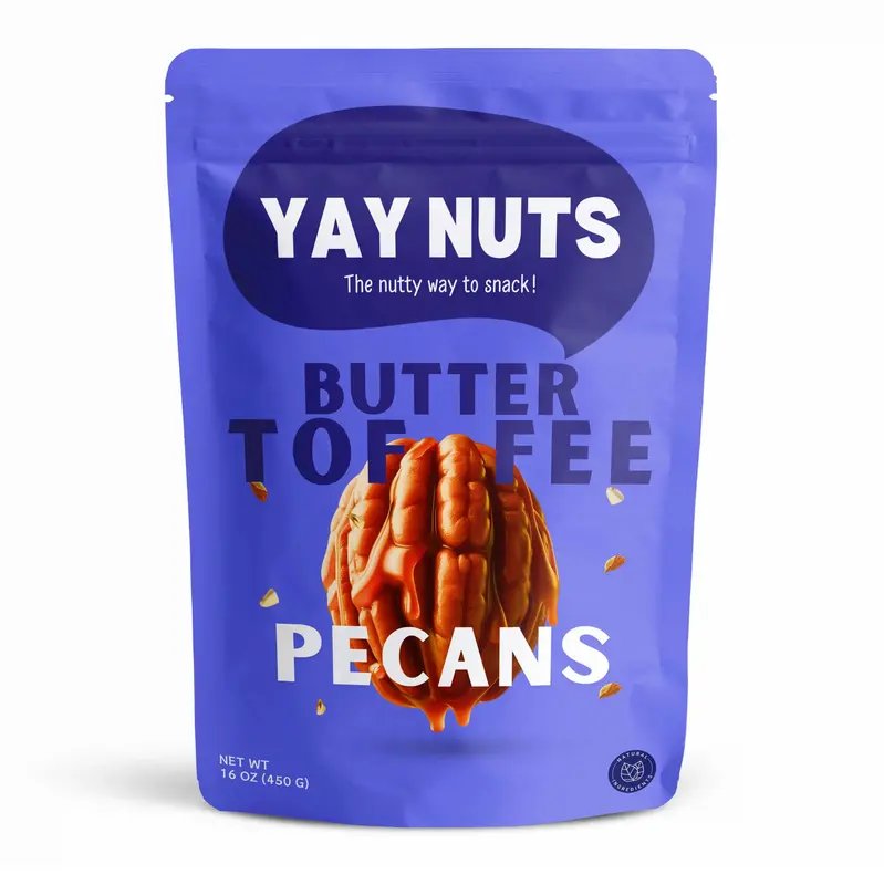 Yay Nuts Butter Toffee Pecans - 1 lb, Butter Toffee Coated Pecans Nuts, Delicious and Sweet Nut Snacks Crunchy, Cashew Nut Sn...