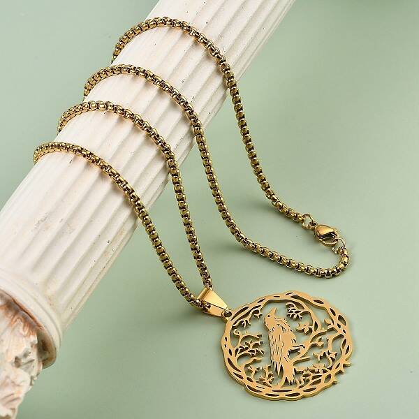304 Stainless Steel Hollow Hummingbird Pendant Box Chain Necklaces for Women Men
