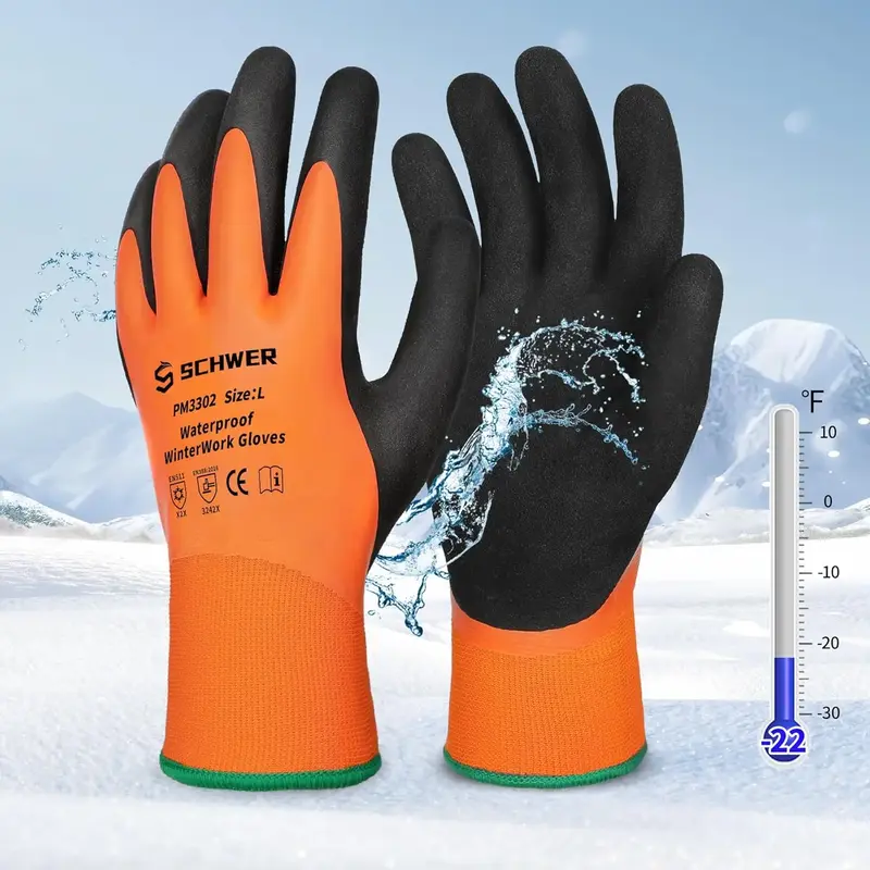 Schwer 2 Pairs FreezeGuard Winter Work Gloves, ANSI A2 Cut Resistant Freezer Gloves for Outdoor Cold Weather Keep Hands Warm,...