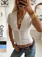 Women's Plain Shirt, Casual Short Sleeve Top for Daily Wear, Ladies Clothes for Summer, Womenswear