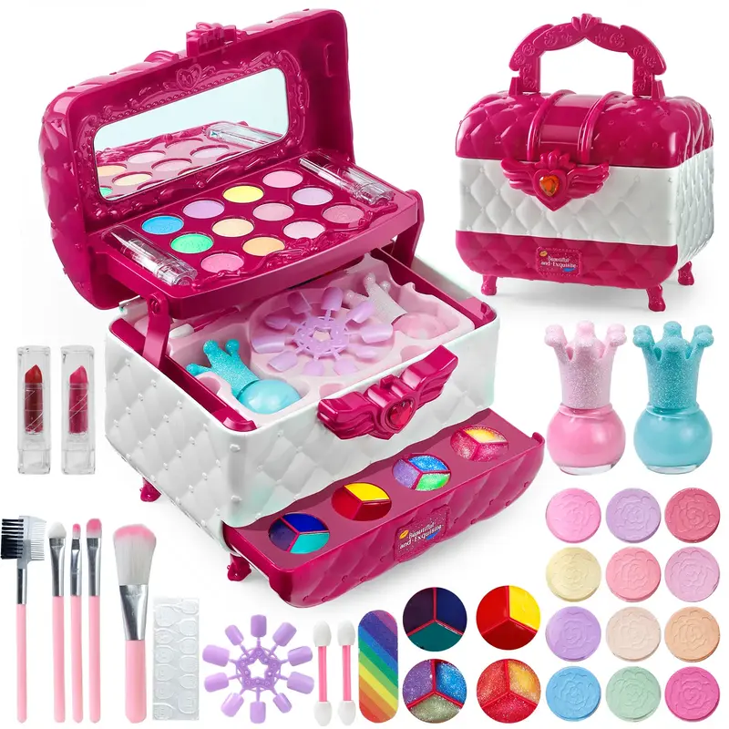Kids Washable Makeup Toys for Girls Makeup Kit for Kids Make up Set Real Makeup for Little Girls Toddlers Princess Christmas ...