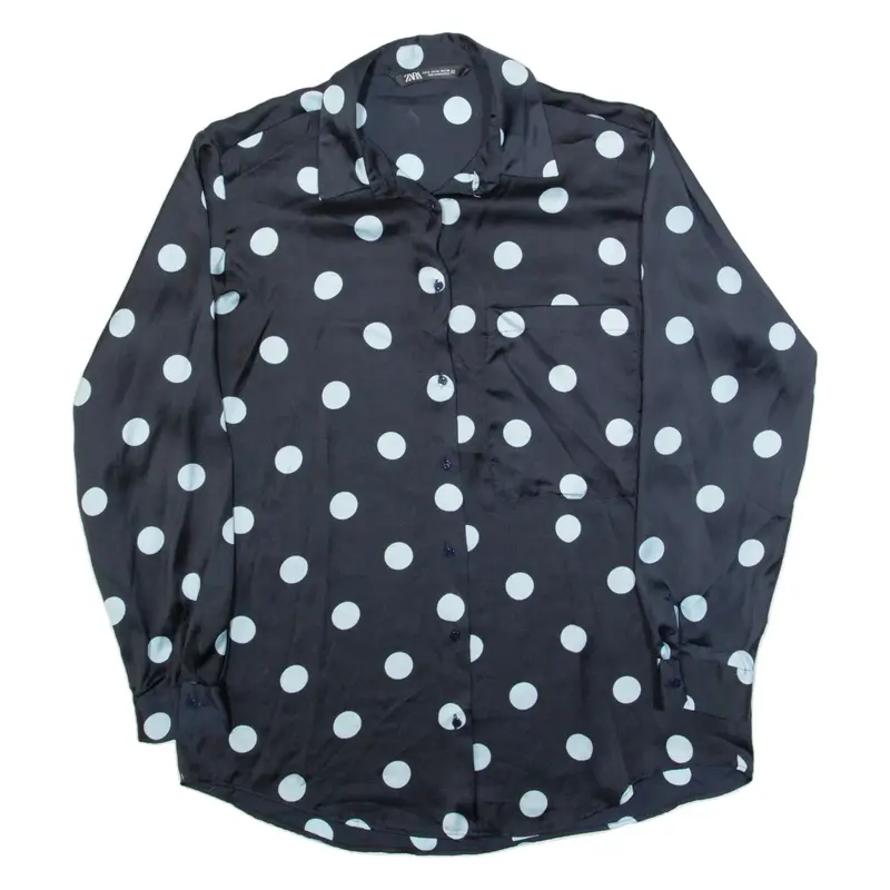 ZARA Womens Printed Shirt Blue Collared Long Sleeve Polka Dot M