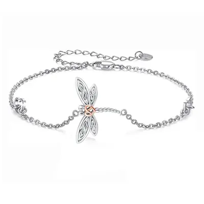 Sterling Silver Two-tone Dragonfly Charm Bracelet