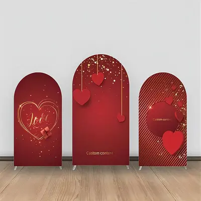 Red Heart Golden Stripe Ribbon Arch Backdrop Kit - Aperturee