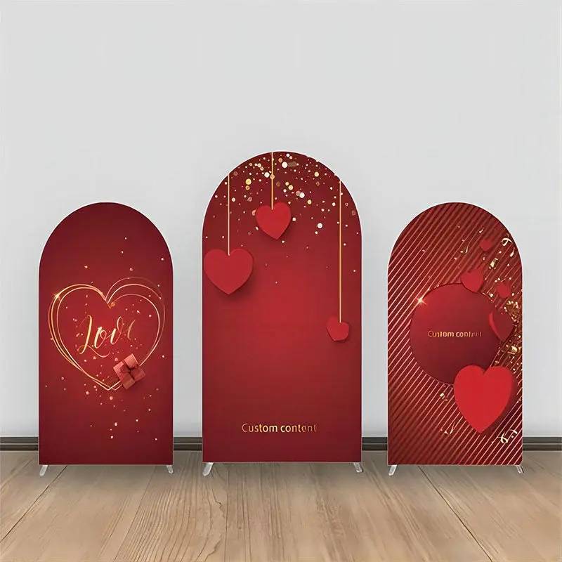 Red Heart Golden Stripe Ribbon Arch Backdrop Kit - Aperturee