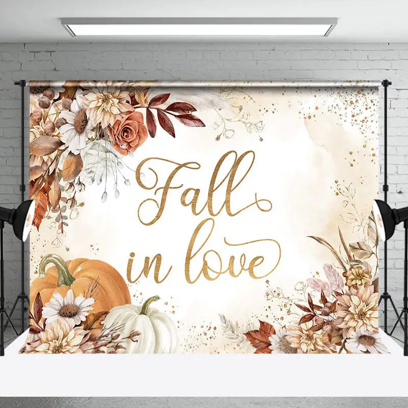 Floral Pumpkin Fall In Love Autumn Wedding Backdrop - Aperturee