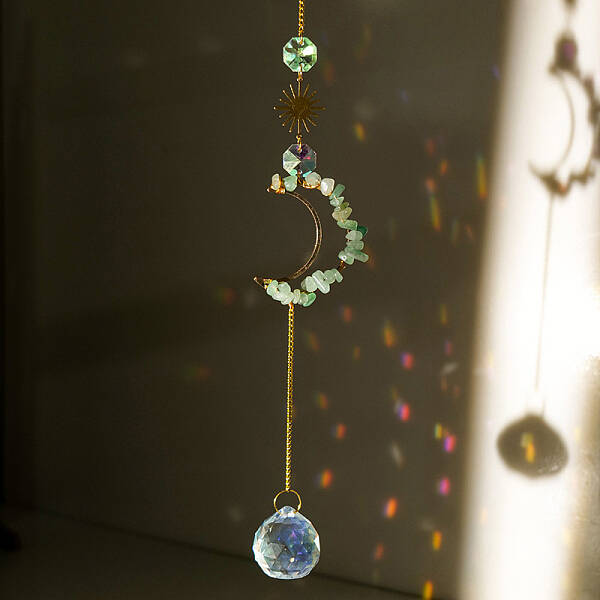 Natural Green Aventurine Chip Moon Pendant Hanging Ornaments