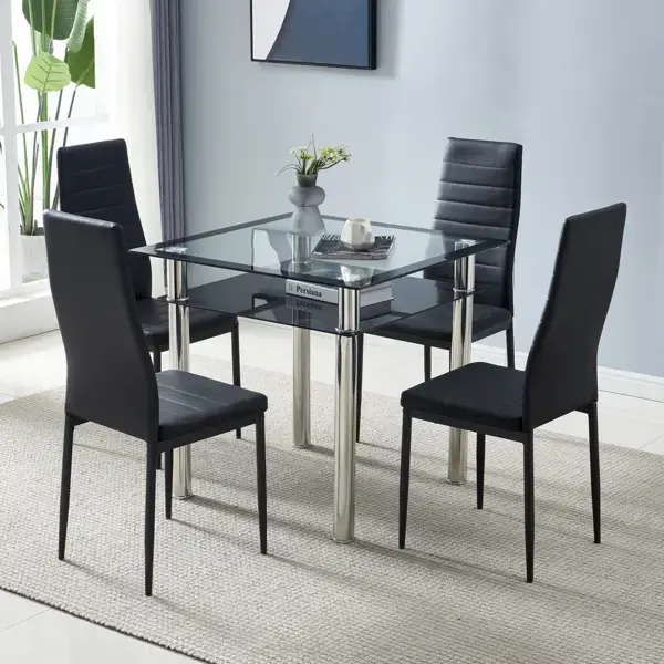 4 Pcs Elegant Assembled Stripping Texture High Backrest Dining Chairs, Black Durable Desk Chair