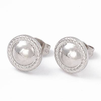 Non-Tarnish 304 Stainless Steel Flat Round Stud Earrings for Women