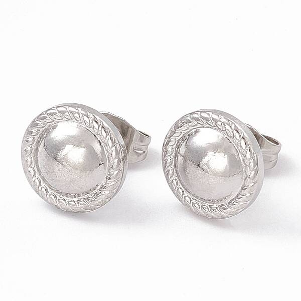 Non-Tarnish 304 Stainless Steel Flat Round Stud Earrings for Women