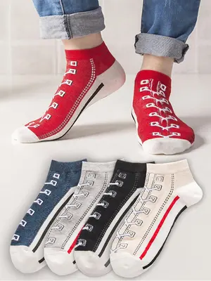 Men's Graphic Ankle Socks, Casual Comfy Breathable Low Cut Socks for Daily Wear, 5 Pairs Knit Anklets for Men, Summer Men's S...