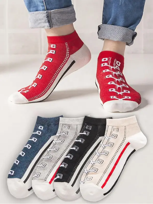 Men's Graphic Ankle Socks, Casual Comfy Breathable Low Cut Socks for Daily Wear, 5 Pairs Knit Anklets for Men, Summer Men's S...