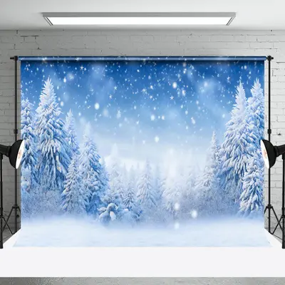 Dreamy Snowflakes Pine Trees Winter Photo Backdrop - Aperturee
