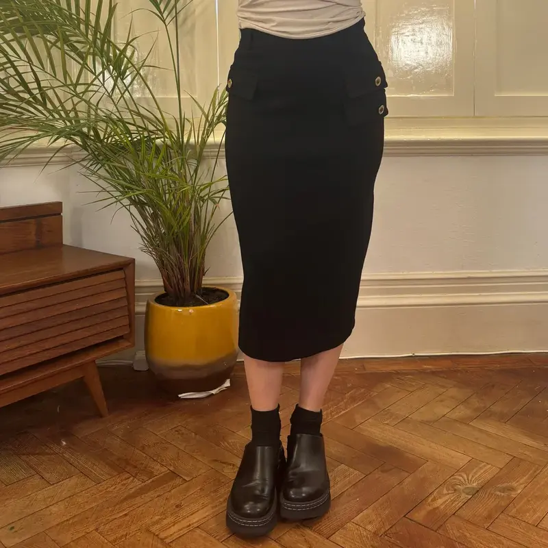 Gianni Versace Midi Skirt - 28W UK 8 Black Acrylic Blend