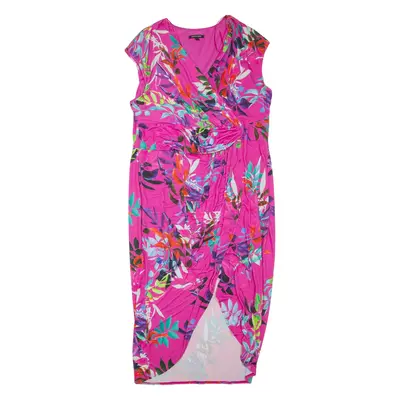ROMAN Womens Day Dress Pink Viscose Floral Sleeveless Hi-Low 2XL