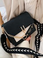 Women's Fashion Colorblock Pu Leather Crossbody Bag, Casual Versatile Chain Decor Shoulder Bag for Daily Used, Trendy All-mat...
