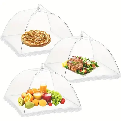 Pop-up Picnic Food Cover, 3pcs/set Portable Foldable Mesh Food Cover, Mosquito Proof Reusable Food Cover for Home Kitchen Out...