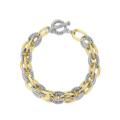 Mytys Wire Cable Two Tone Bracelets Twist Design Trendy Circles Link Bangle Chain Bracelet Stainless Steel Wrist Non Tarnish ...