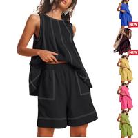 Tanming Women's Summer 2025 Matching Set: Sleeveless A-Line Tank Top + High Waist Pocket Shorts | Beach Party Outfit, Streetw...