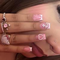 Short Ballerina Shaped Fake Nail, 24pcs/set Colorblock Fake Nail with Nail File & Tape, Removable Nail Art Artificial Full Co...