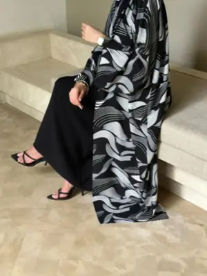 Women's All Over Print Open Front Abaya, Casual Fashion Long Sleeve Abaya for Vacation Holiday Daily Wear, Women's Islamic Cl...