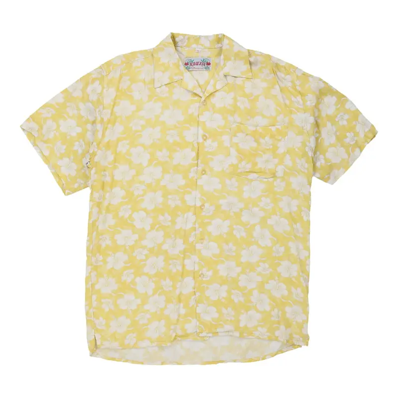 Hawaii Floral Hawaiian Shirt - Medium Yellow Viscose Blend