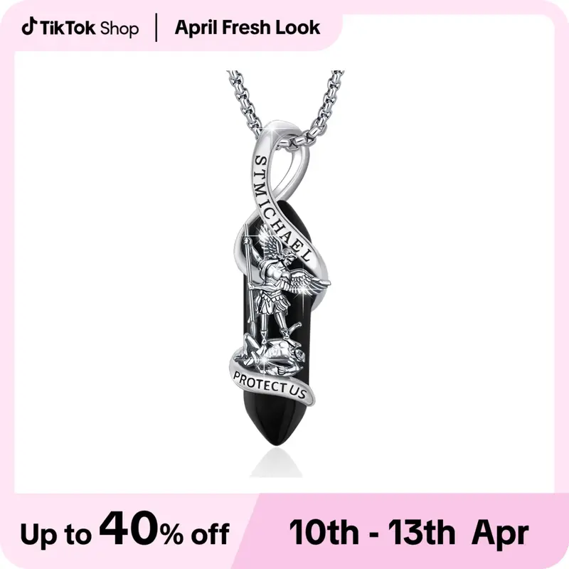 925 Sterling Silver Saint Michael Necklace Archangel Michael Pendant Healing Crystal Amulet Protection Catholic Jewelry for M...