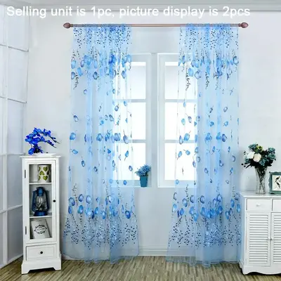 Tulip Pattern Muslin Curtain, Pastoral Style Breathable Window Curtain, Window Drapes for Living Room Bedroom Kitchen Home ...