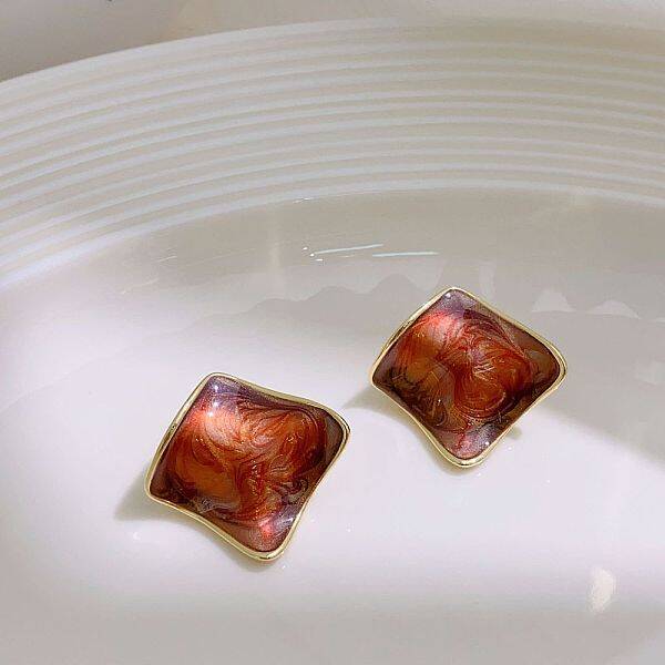 Brass Enamel Stud Earrings
