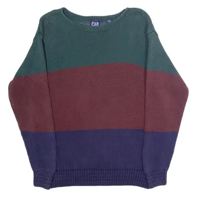 GAP Mens Patterned Jumper Brown Colourblock Crew Neck 90s Chunky Knit S
