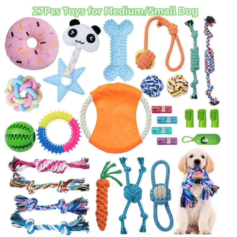 NW2Lbs 27 pack Dog Toys Set - Durable Puppy Chew Toys for Teething, Interactive Dog Toy for Medium Small Breeds and Aggressiv...