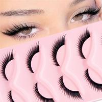 Natural Curl False Eyelashes (5 Pairs), Wispy Cat Eye Faux Cluster Lashes for Lash Extensions, Eyelash Enhancing Cosmetic, Hi...