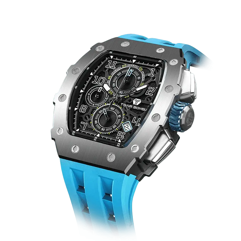 TSAR BOMBA Men's Affordable Luxury Quartz Watch | Elite Blue | Tonneau Case | Seiko Quartz Movement | 5ATM Waterproof Silicon...