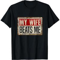 Cotton Short Sleeve T-Shirt Funny My Wife Beats Me Shirt, American Flag Husband and Wife Shirts, Husband Shirt for Men, Fathe...