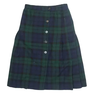 COREMI Womens Pleated Skirt Blue Knee Length Wool 90s Check M