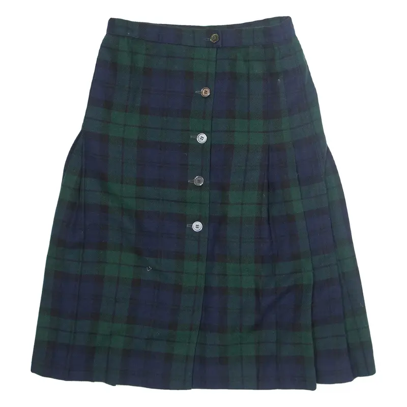 COREMI Womens Pleated Skirt Blue Knee Length Wool 90s Check M