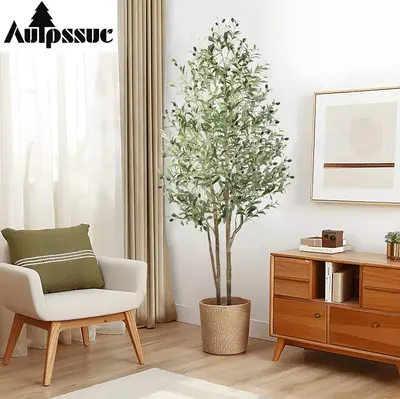 Alupssuc Artificial Olive Tree Silk Plant - Indoor Faux Olive Tree with Natural Wood Trunk & Lifelike Fruits, Perfect for Mod...
