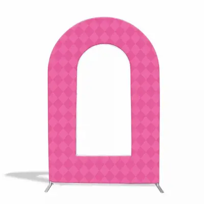 Aperturee Custom Pink Plaid Open Arch Backdrop For Party Deocr