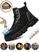 Men's Fashionable Anti-smashing Anti-puncture Black Work Boots, Durable Steel Toe Tactical Boots, Casual Comfortable Breathab...