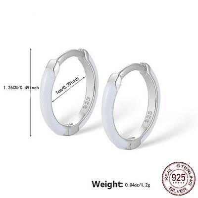 Anti-Tarnish Rhodium Plated Platinum 925 Sterling Silver Enamel Hoop Earrings