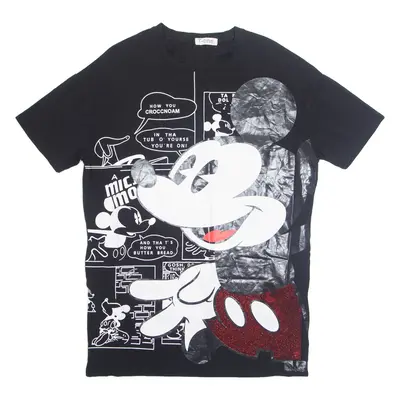 TONE Mickey Mouse Womens T-Shirt Dress Black Short Sleeve Knee Length M