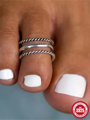 925 Sterling Silver Adjustable Silver Toe Ring, Fashionable Foot Jewelry for Women & Men, Fashion Jewelry for Party, Daily Bi...