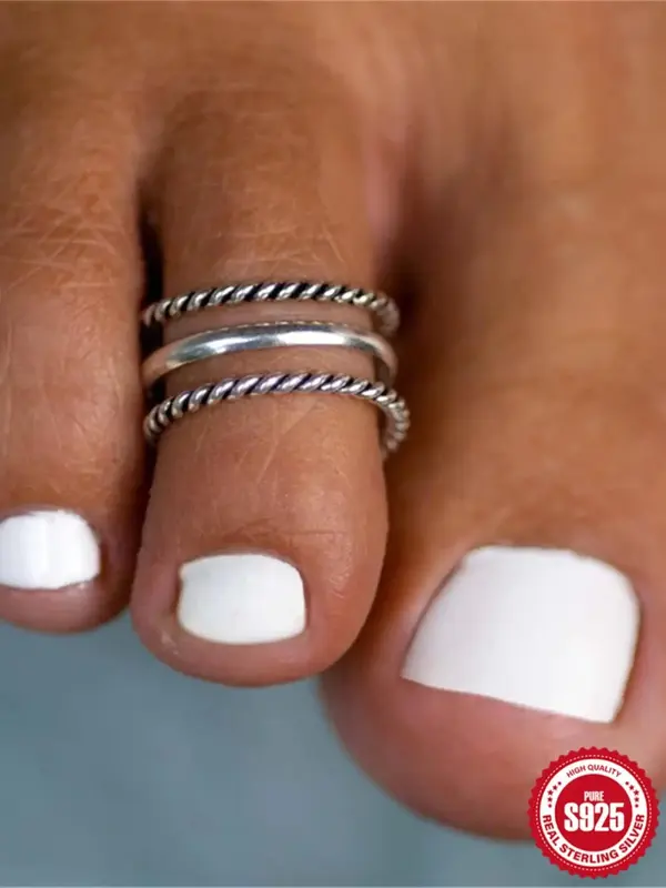 925 Sterling Silver Adjustable Silver Toe Ring, Fashionable Foot Jewelry for Women & Men, Fashion Jewelry for Party, Daily Bi...
