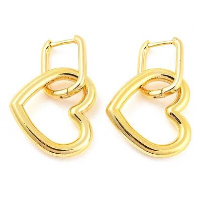 Rack Plating Brass Heart Dangle Hoop Earrings