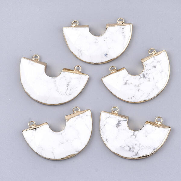 Electroplate Natural Howlite Semi Circle Pendants