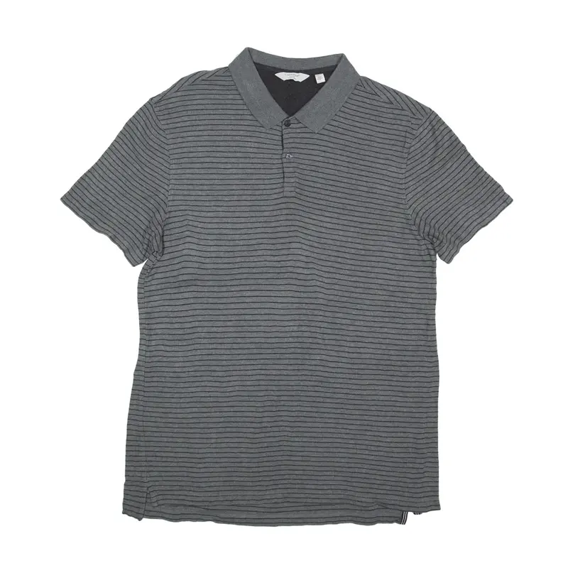 CALVIN KLEIN Polo Shirt Grey Striped Short Sleeve Mens L