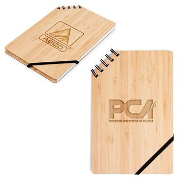 150 Custom A5 Corner Spiral Bound Journal Book with Bamboo Cover - ...