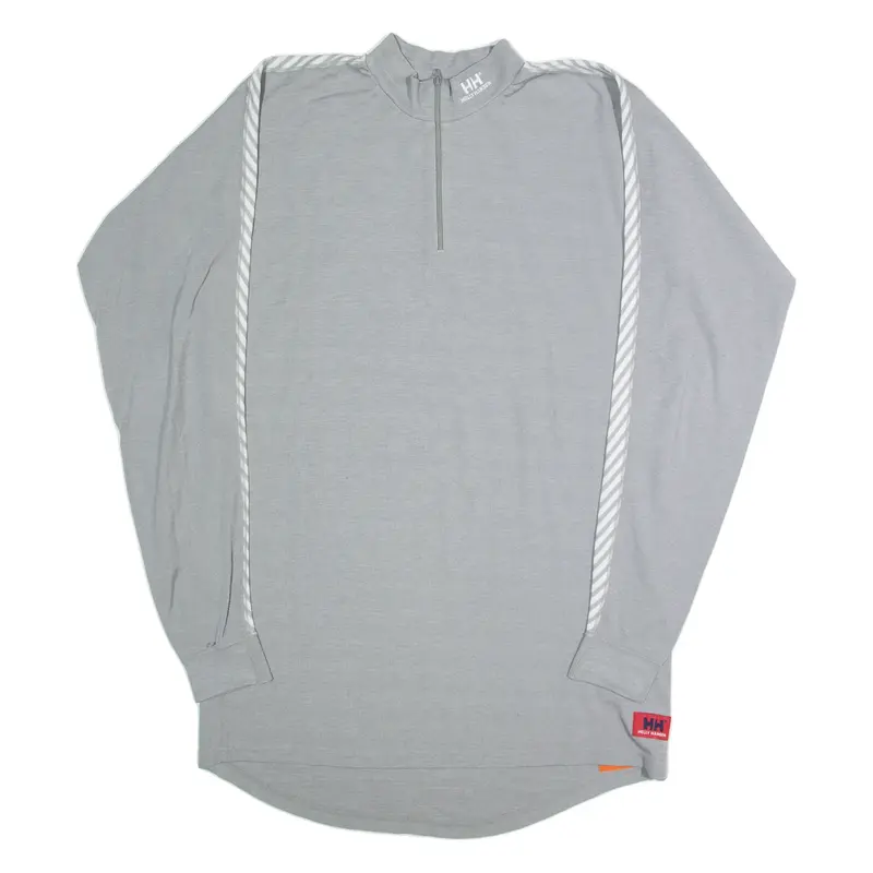 HELLY HANSEN Oversized Mens T-Shirt Grey Long Sleeve 1/4 Zip XL