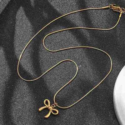 PVD Vacuum Plating 304 Stainless Steel Bowknot Pendant Round Snake Chain Necklaces for Women