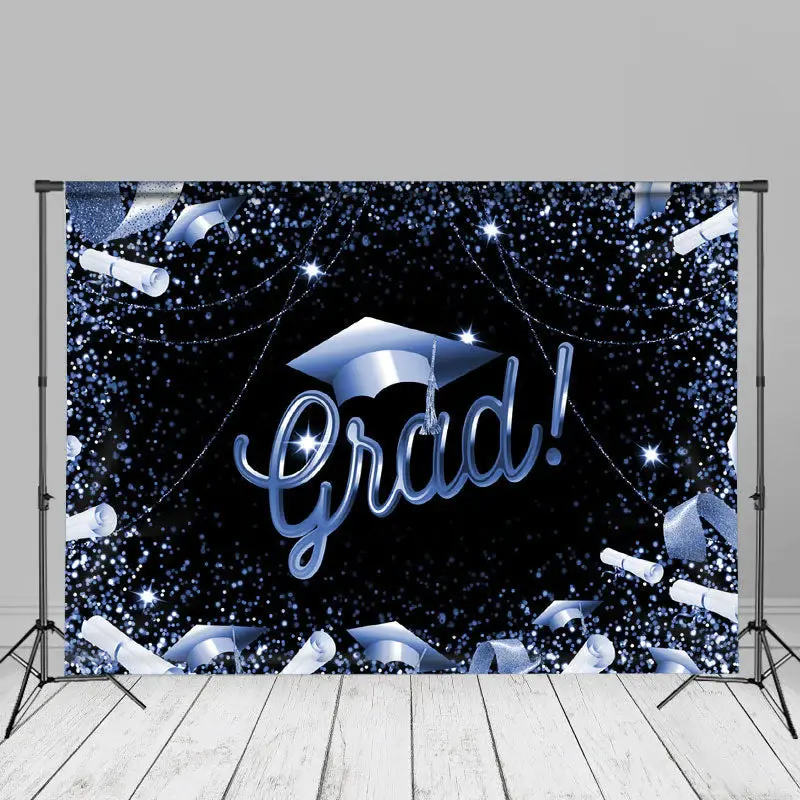 Blue Glitter Ribbon Black Grad Backdrop For Photos - Aperturee